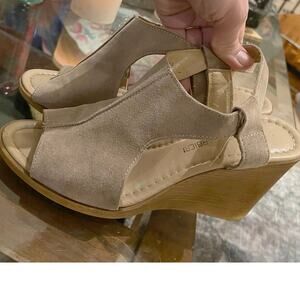 Bárbara barbieri tan suede leather wedge open toe sandal Sz 7.5 wmn